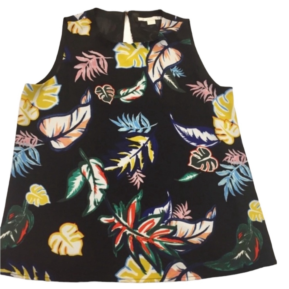 ✨3/$15 C&E Tropical Floral Leaf Print Sleeveless Tank Blouse Black M